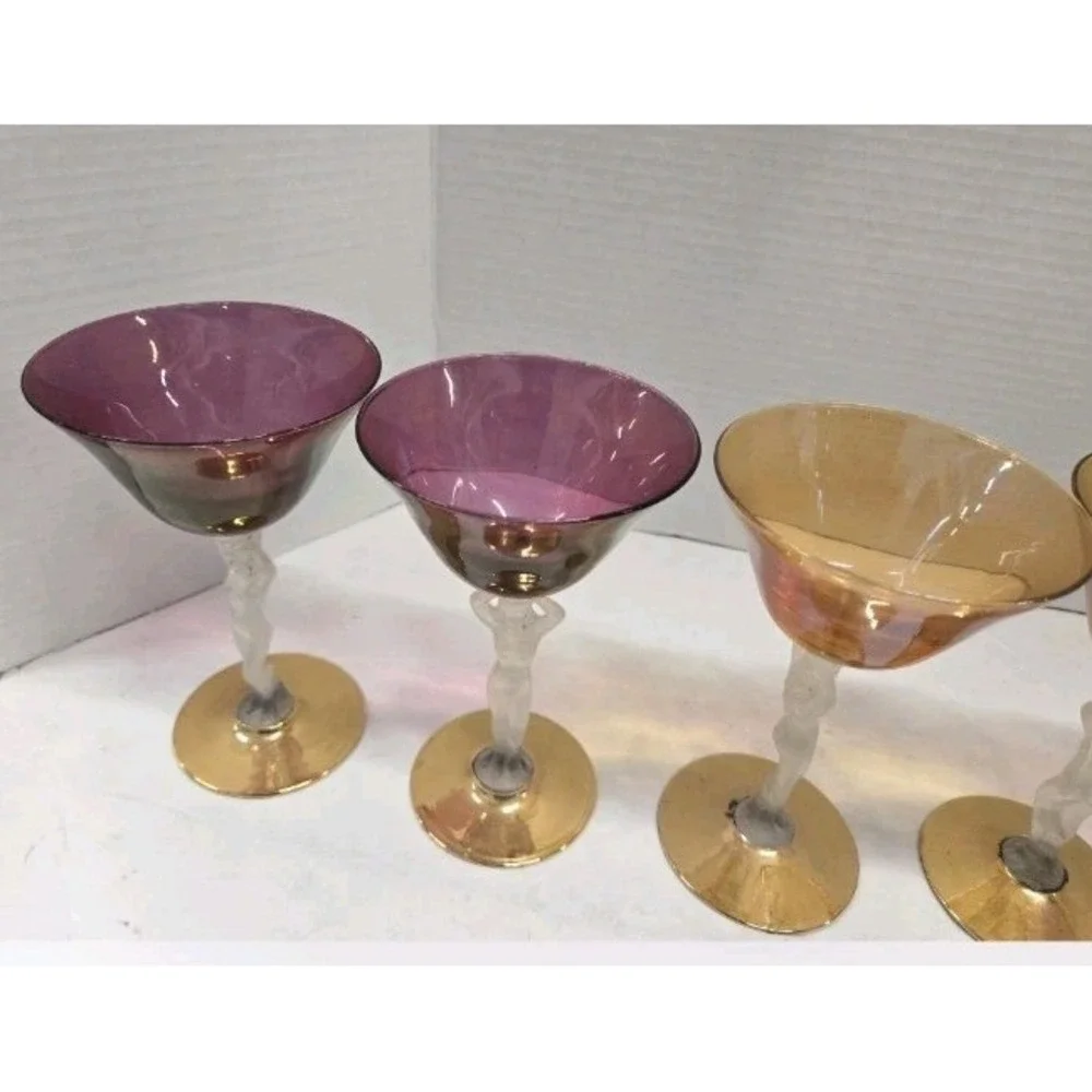 6 RARE VINTAGE AUTHENTIC BAYEL BACCHANTE COLORED GLASSES